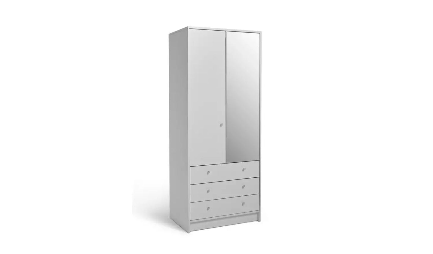 Malibu 2 Door 3 Drawer Mirror Wardrobe - White